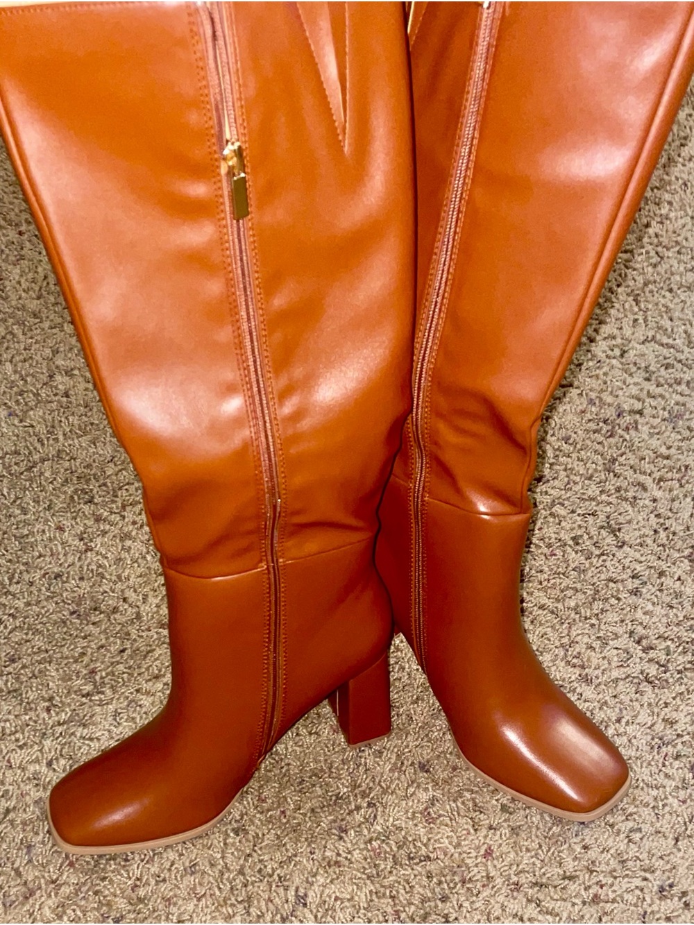 ASOS Tall Block-Heel Boots in Cognac Orange